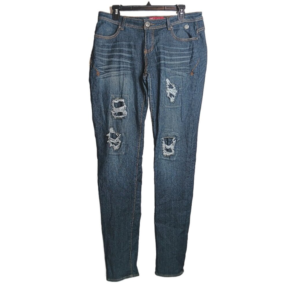 Apple Bottoms Skinny Jeans Womens 11/13 Midrise 90s Y2K Distressed Embroidered